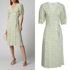 FAITHFULL THE BRAND Marta Avocado Green Floral Midi Dress Size 4